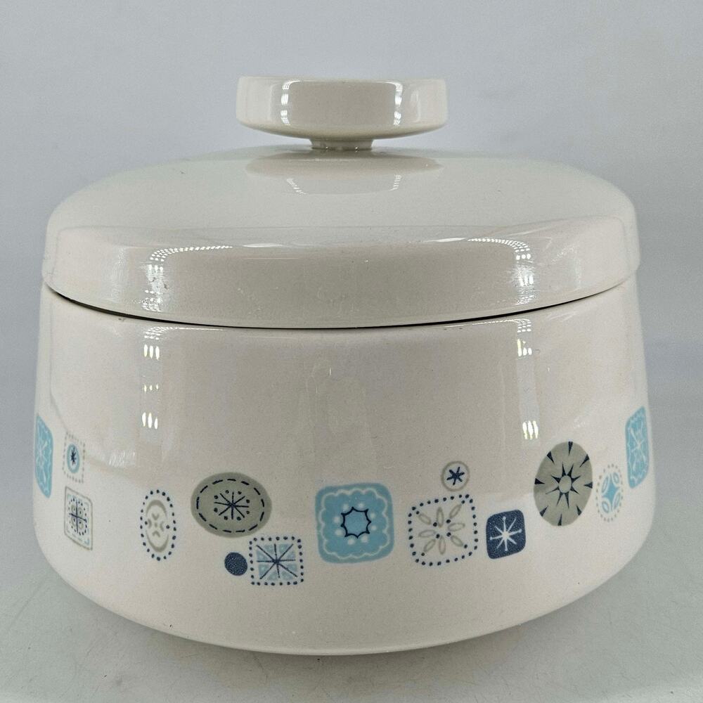 Vintage 60's Franciscan Del Mar MCM Atomic Blue Covered Casserole dish w lid